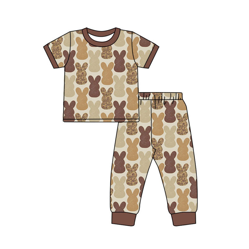 Custom moq 20 Easter bunny rabbit khaki short sleeve pants boys pajamas