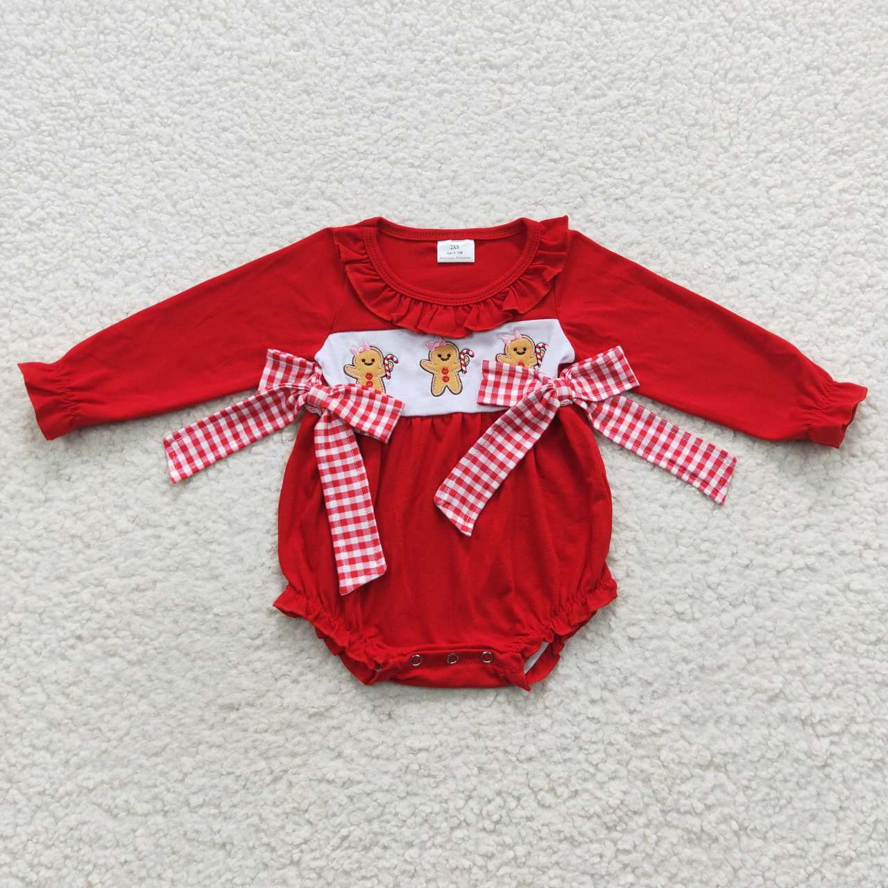 USA SHOP LR0393 Christmas Gingerbread Man Long Sleeves Girls Romper