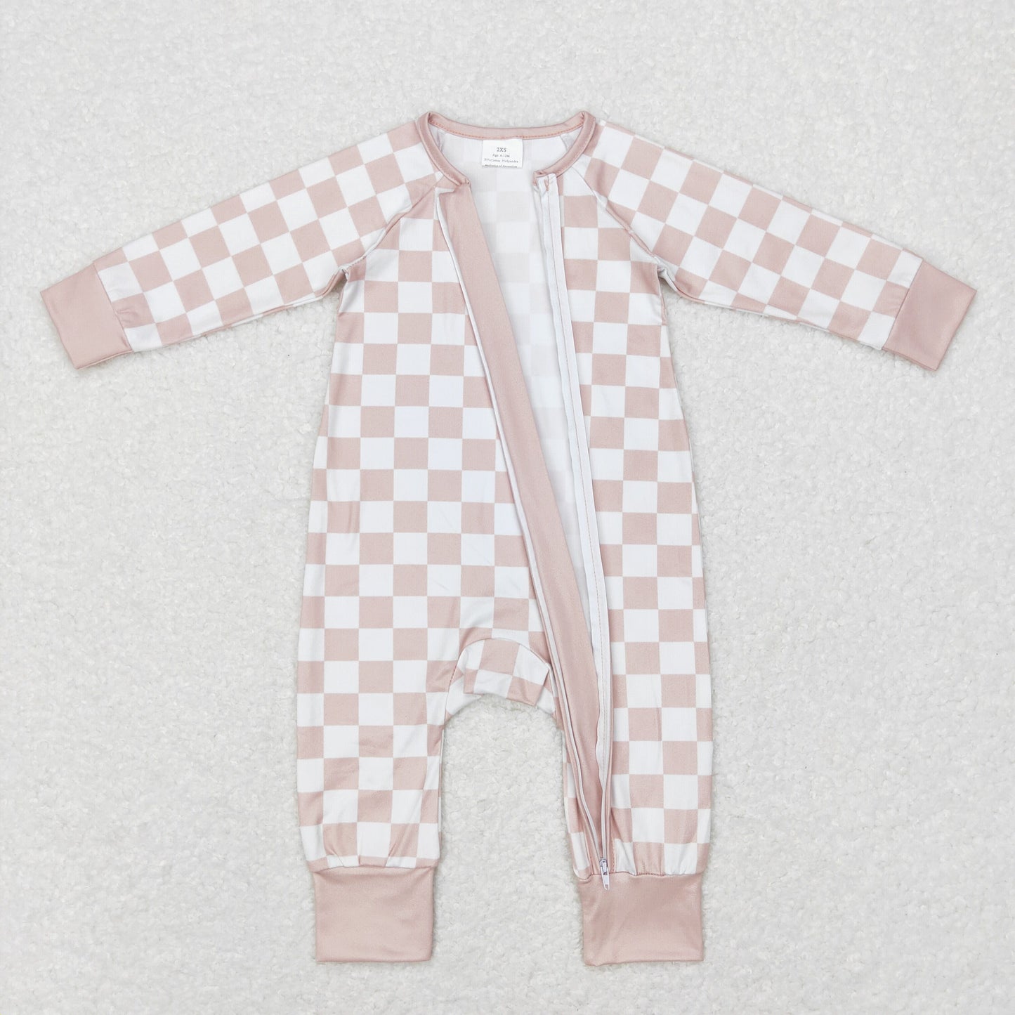 LR0809 Khaki brown zipper long sleeve kids romper