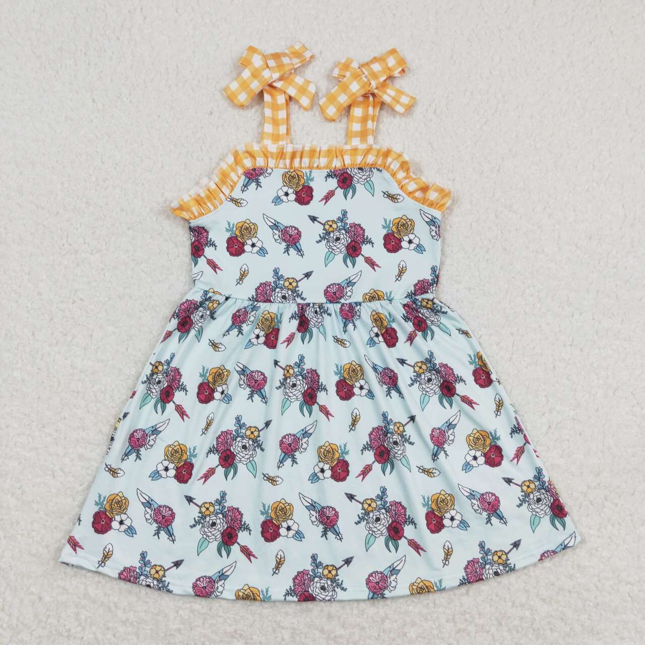 GSD0824 Flowers Blue Yellow Girls Summer Dress