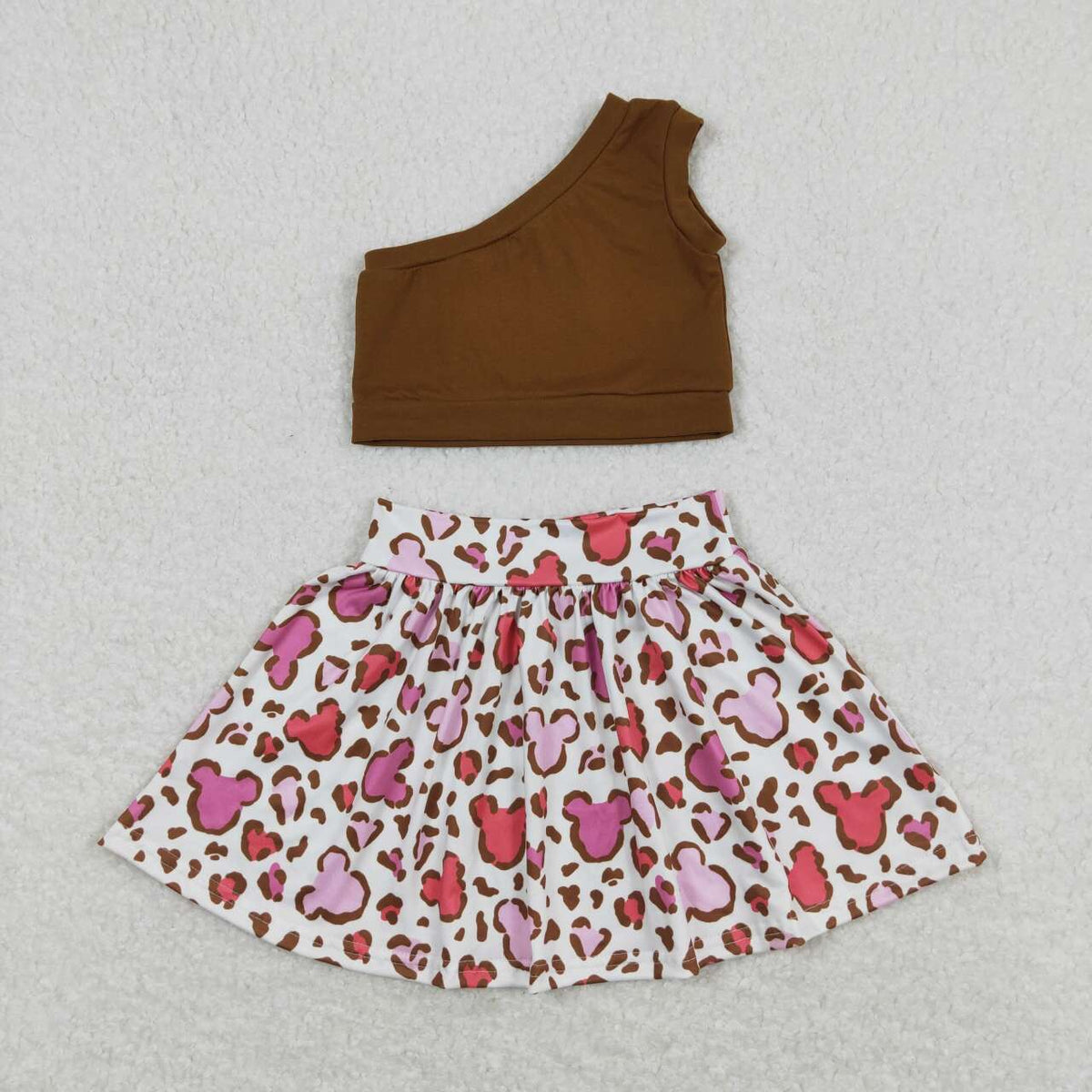GSD0874 Brown sleeveless cartoon M leopard skirt girls set