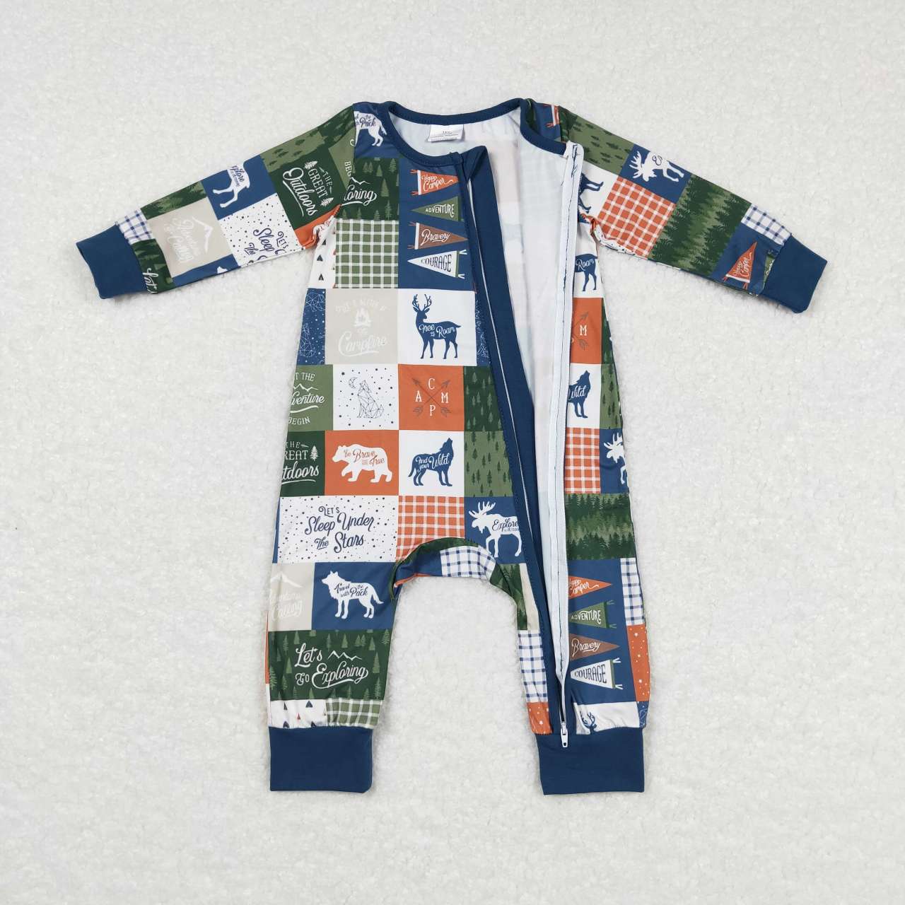 LR0719 Animals cow deer tree green long sleeve kids romper
