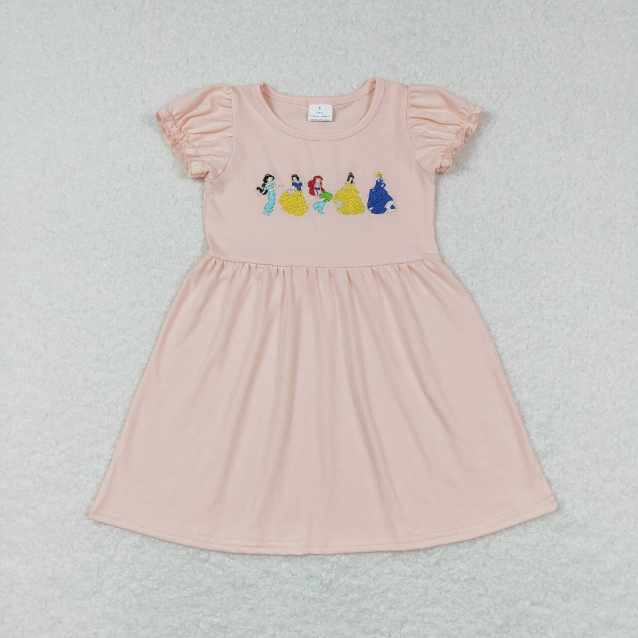 GSD0510 Cartoon princess pink short sleeve girls dress
