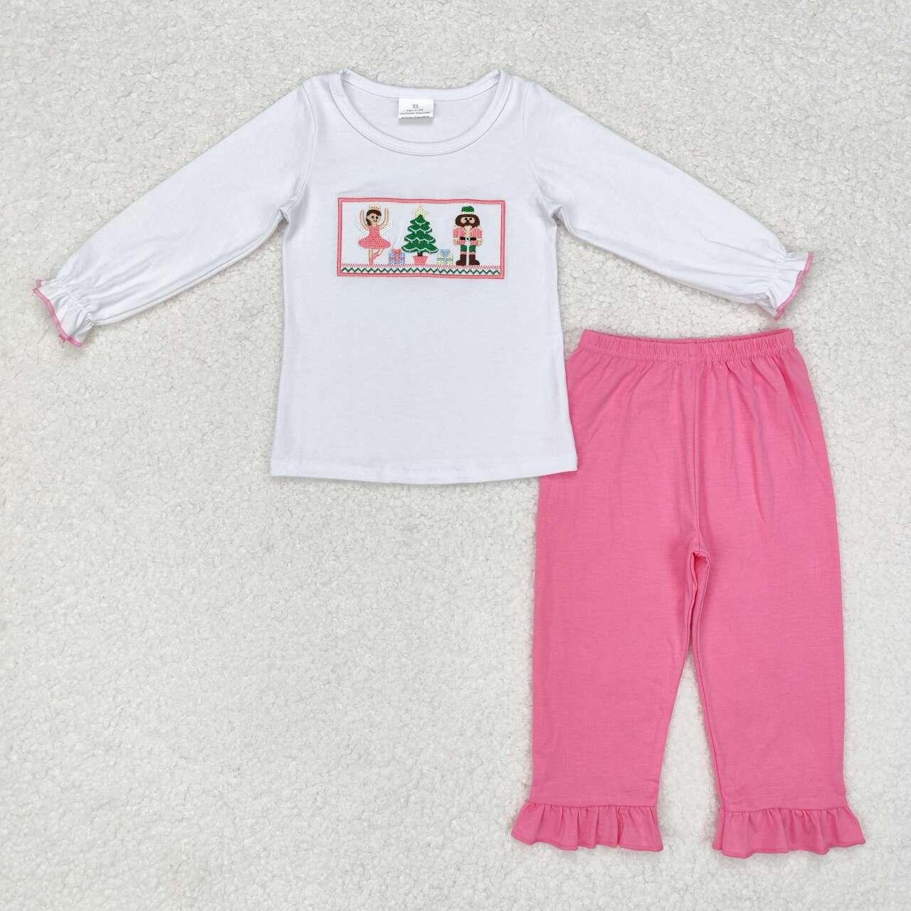 GLP1236 embroidery Christmas tree King dance girl long sleeve pink pants girls set