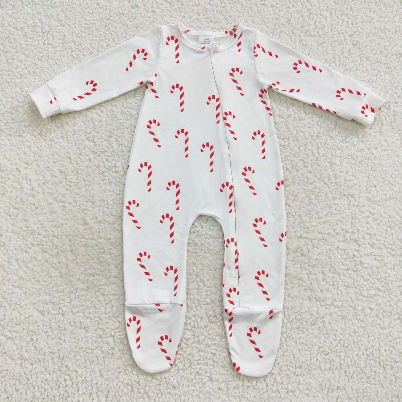 LR0551 Christmas candy cane white long sleeve kids romper