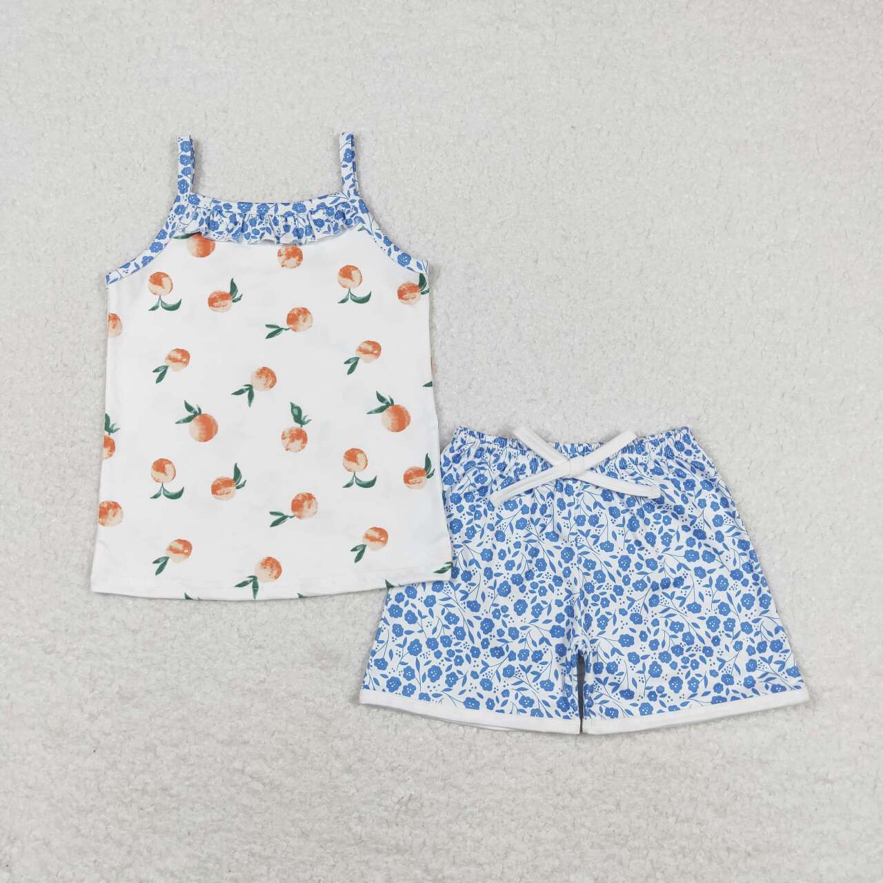 GSSO0864 flowers pink camisole blue shorts girls set