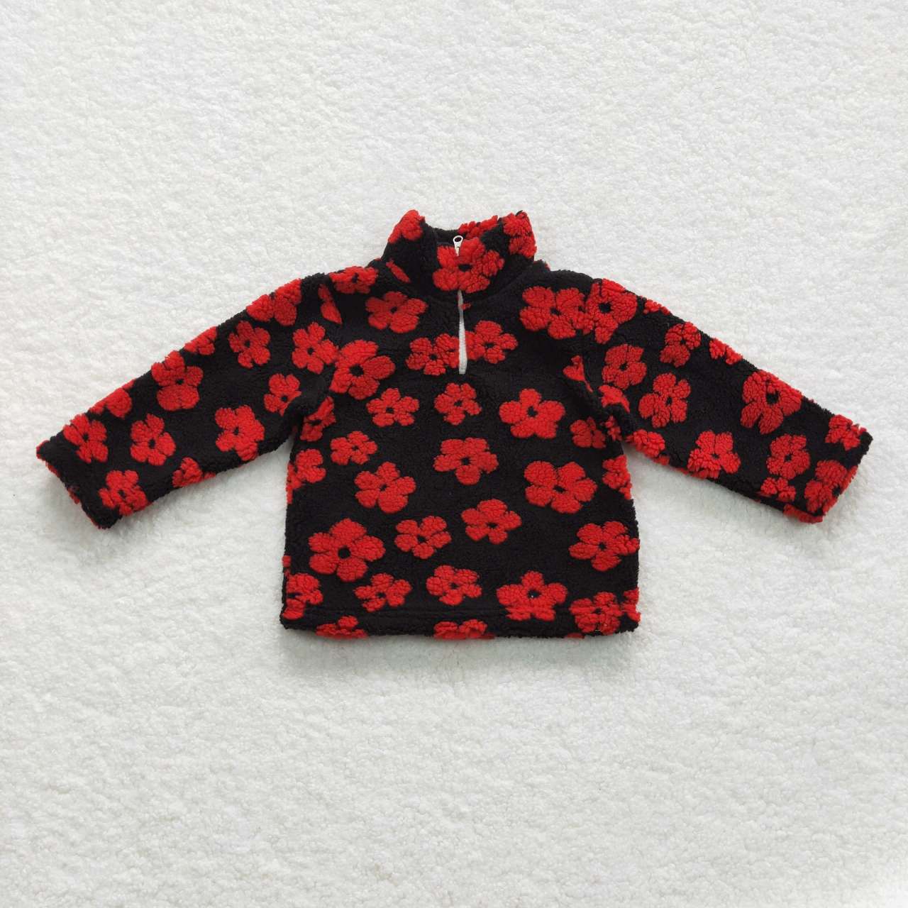 GT0271 Red flowers long sleeve black kids pullover