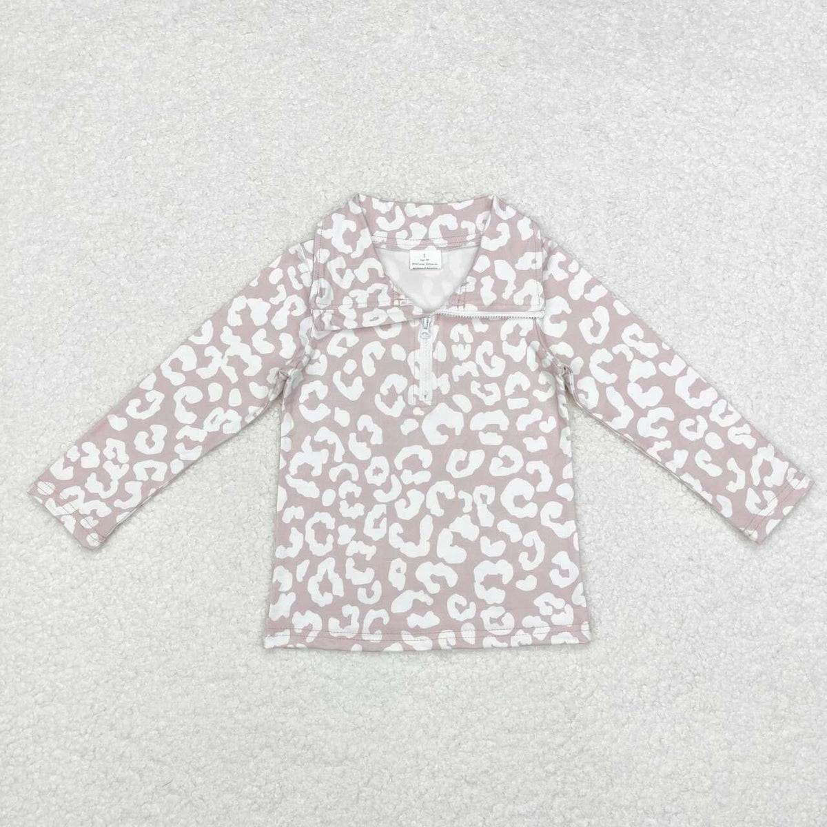 GT0720 pink white leopard long sleeve zipper girls pullover