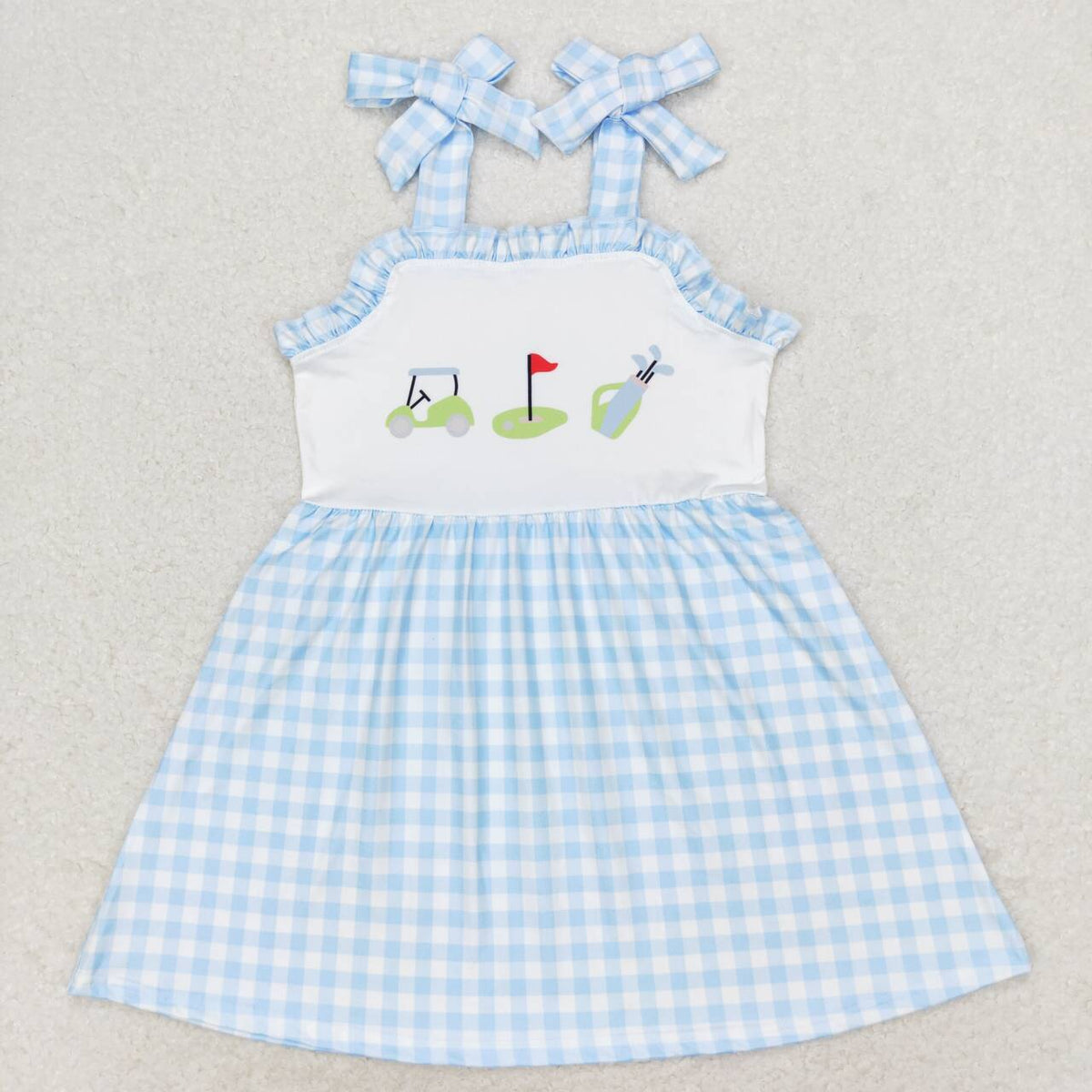 GSD0907 Play golf blue checkered girls dress