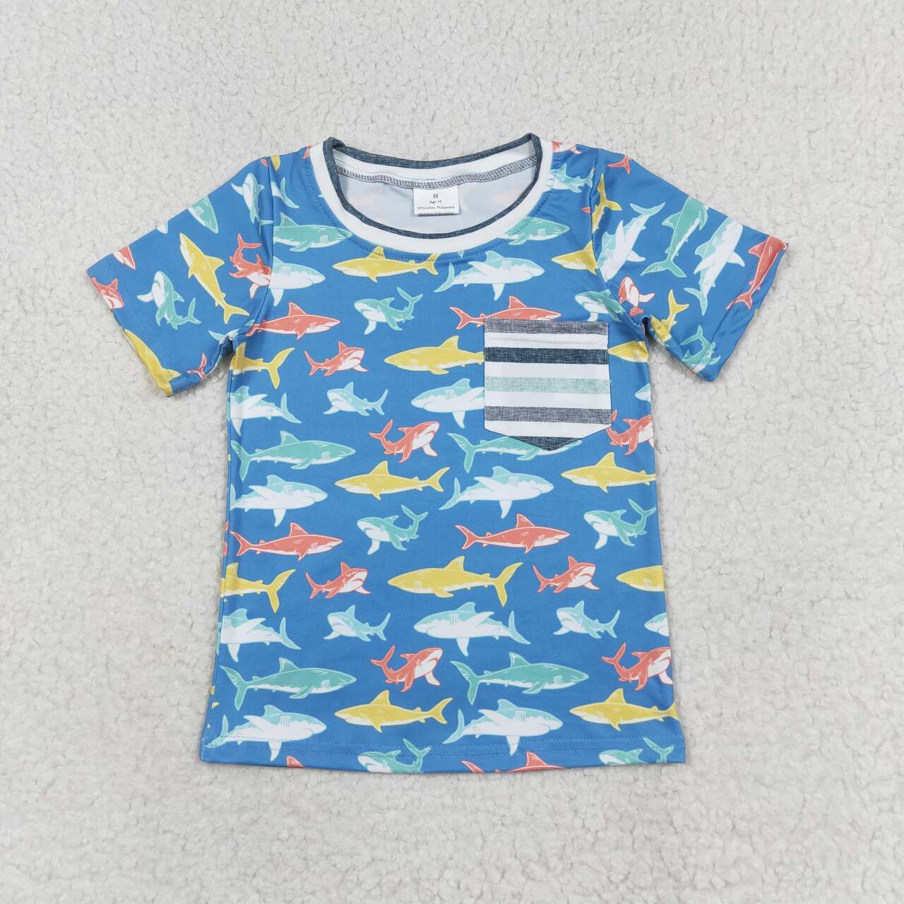 BT0667 colorful shark blue short sleeve boys top