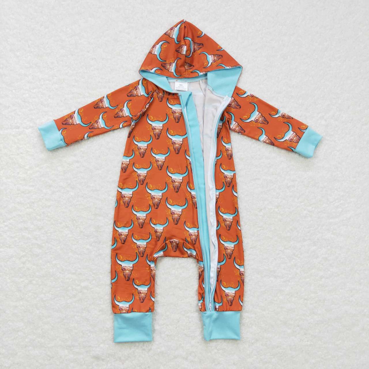 LR0703 Western cow brown hoodie romper