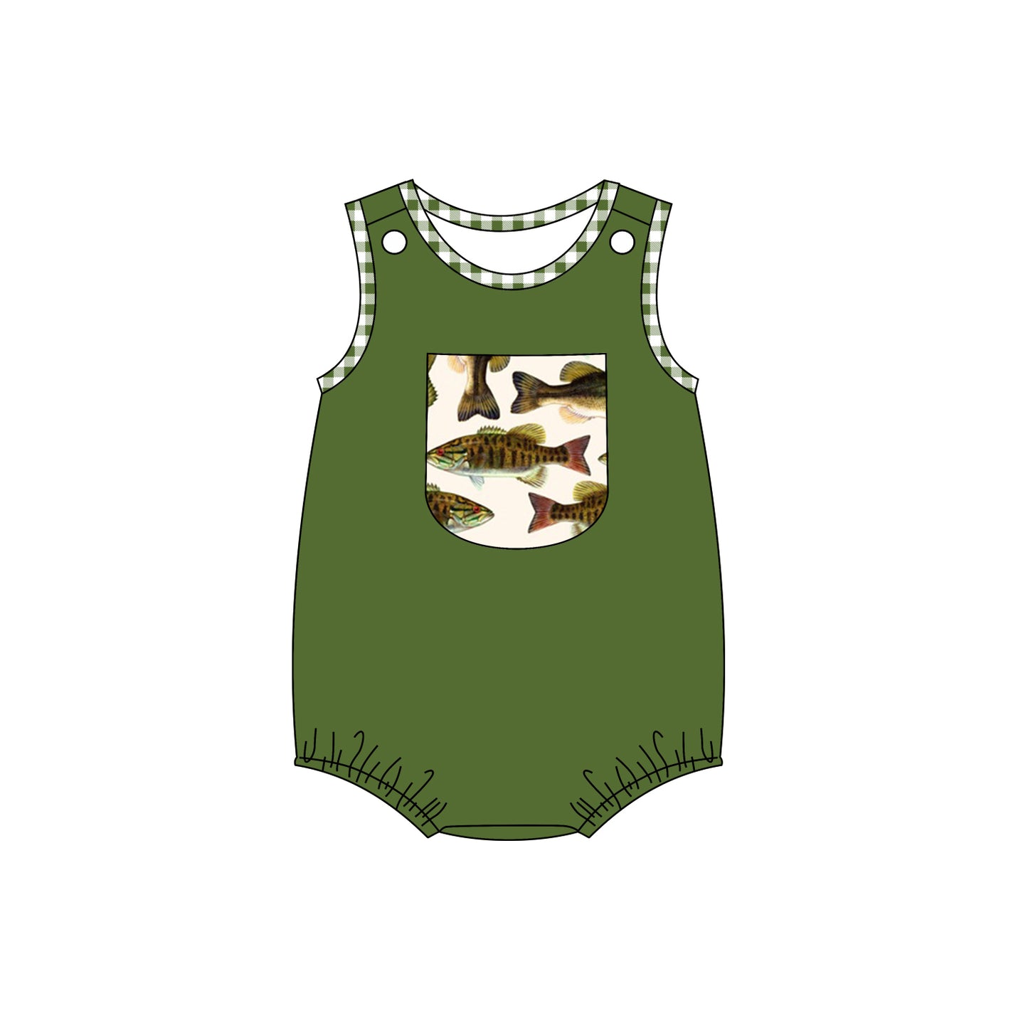 custom S fishing green sleeveless boys romper