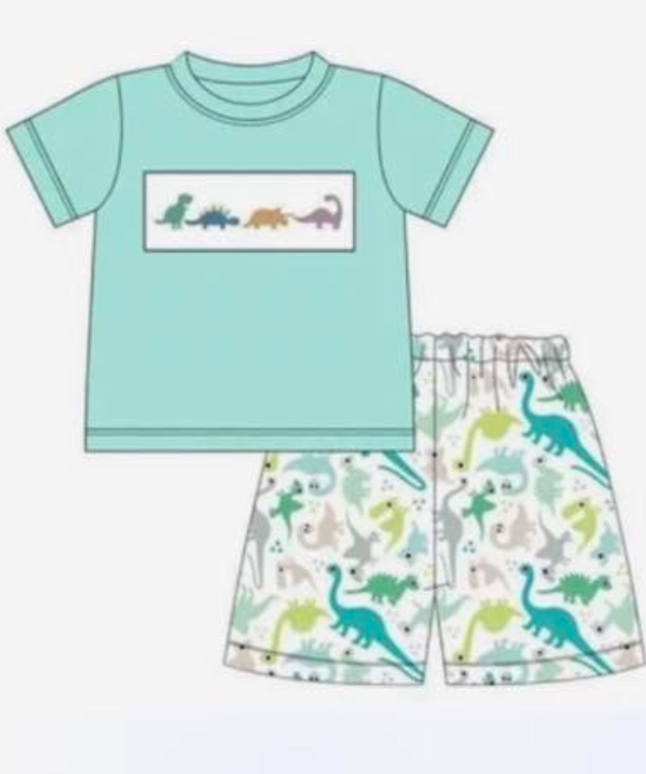 custom colorful dinosaur sku blue short sleeve shorts boys set