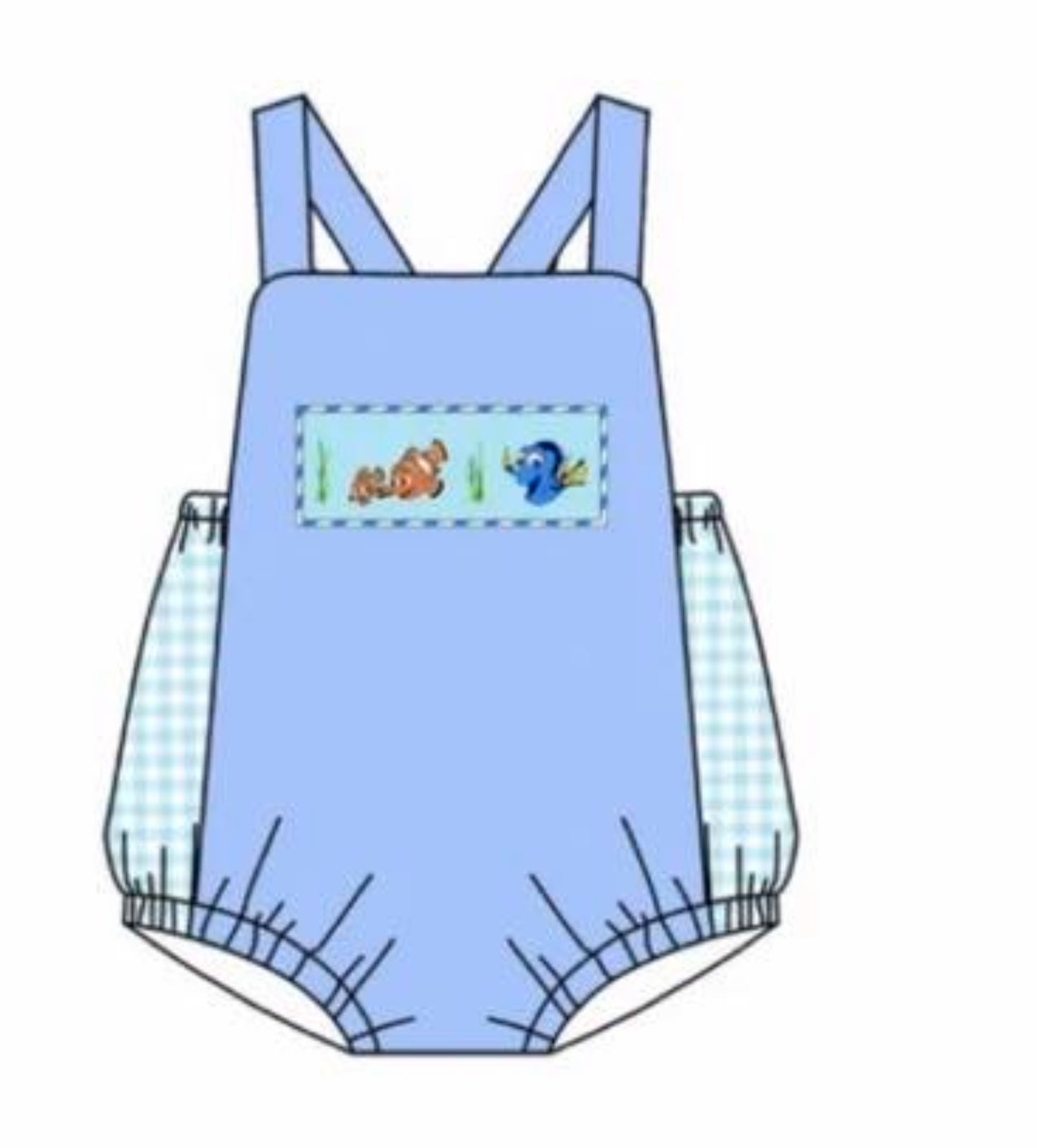 custom cute fish blue sleeveless boys romper