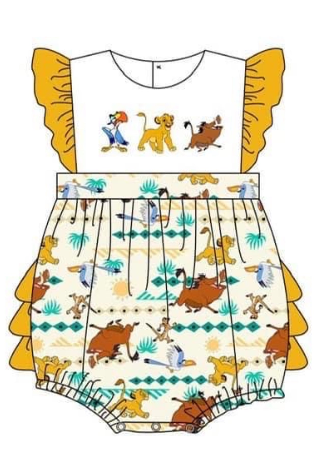 preorder cartoon lion animals yellow flutter sleeve girls romper