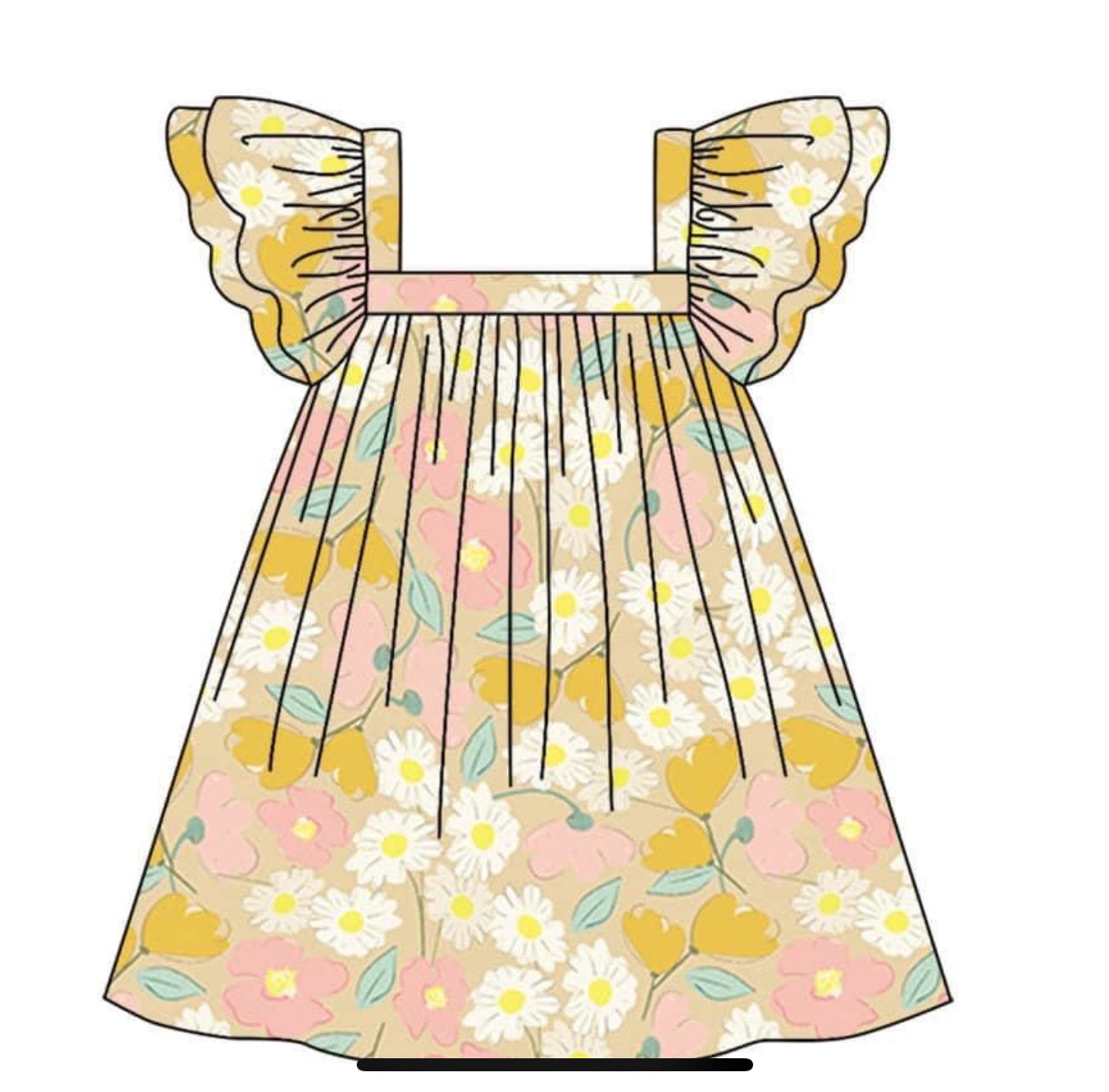 preorder colorful flowers yellow flutter sleeve girls dress