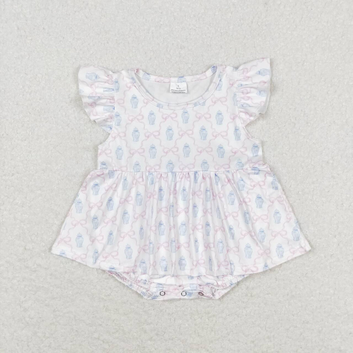 SR1217 Bowknot pink flutter sleeve girls romper