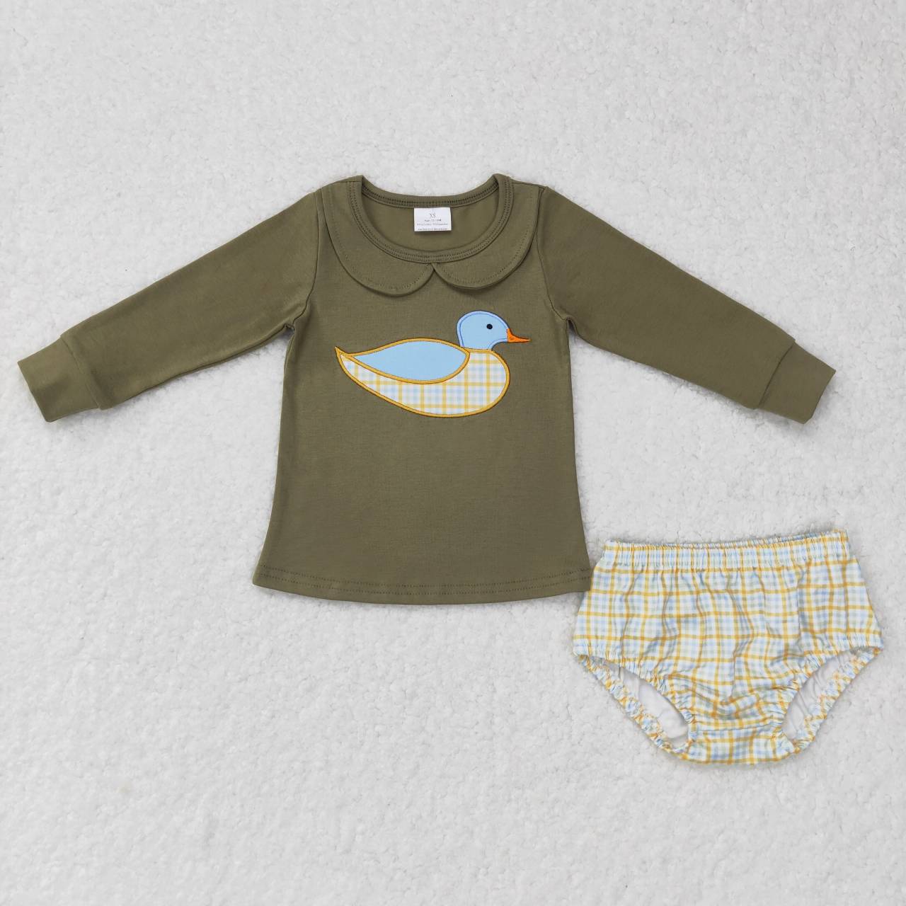 GBO0186 Duck green long sleeve girls bummies set