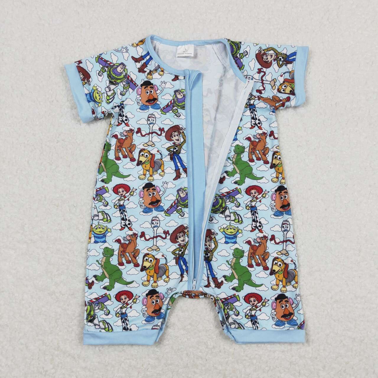 SR1274 cartoon toy blue short sleeve zipper boys romper