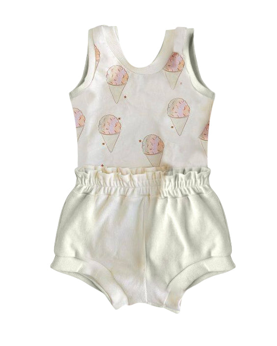 preorder GBO0215 Ice white sleeveless girls bummeis set
