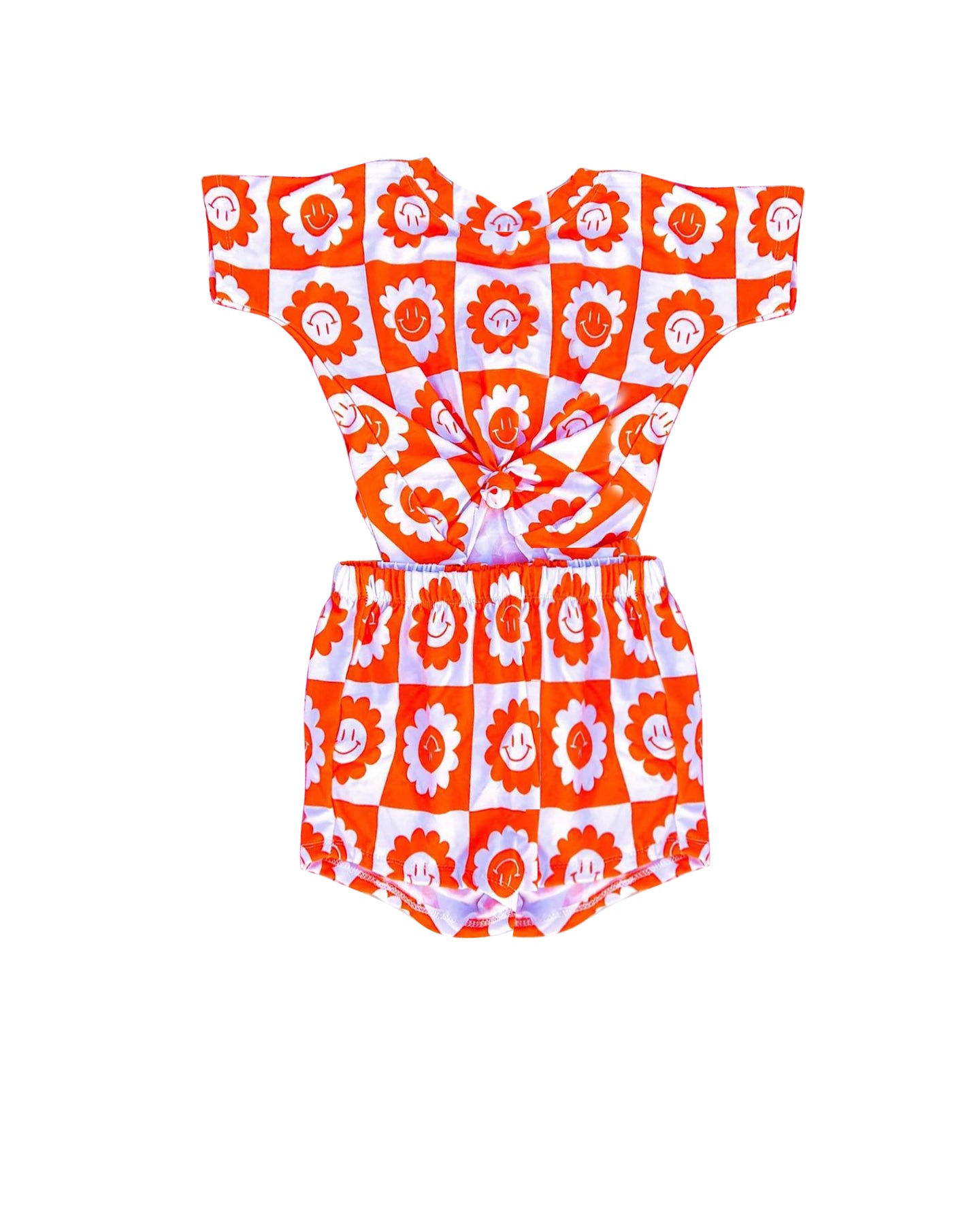 preorder GBO0219 Orange smile flowers short sleeve girls bummies set