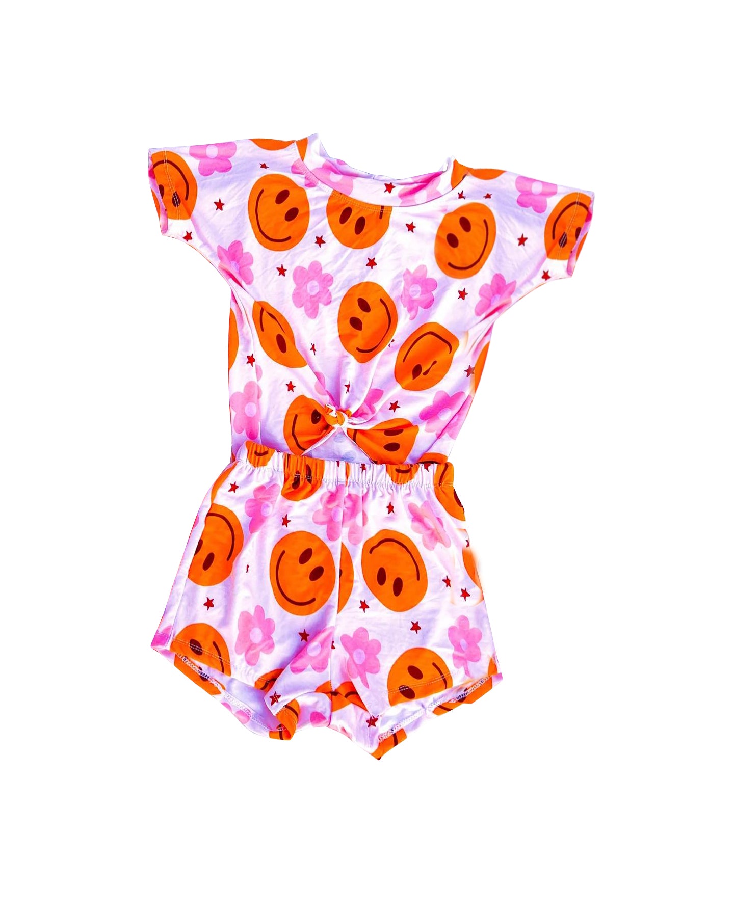 preorder GBO0220 Hot pink smile flowers short sleeve girls bummies set