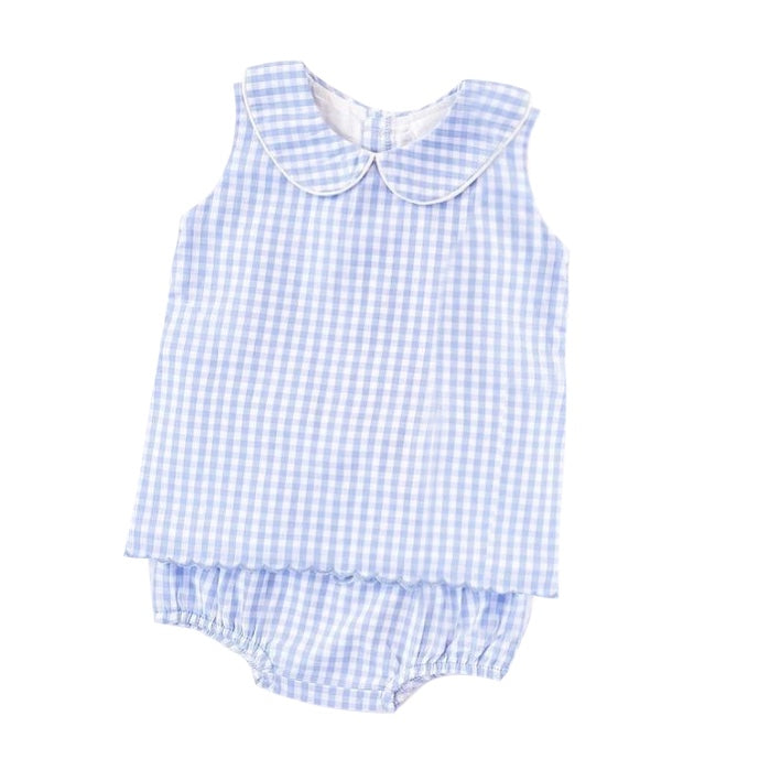 custom moq 3 Blue checkered sleeveless bummies set