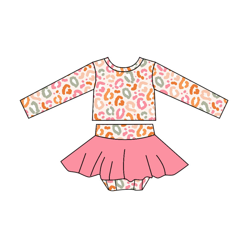 preorder GBO0236 Colorful Leopard Long Sleeve Pink Girls Bummies Set