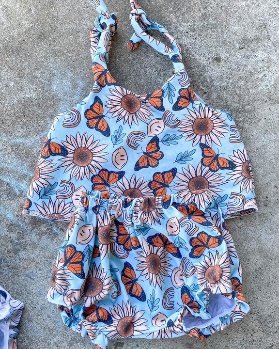 preorder GBO0297 Butterfly flowers smile Summer girls bummies set