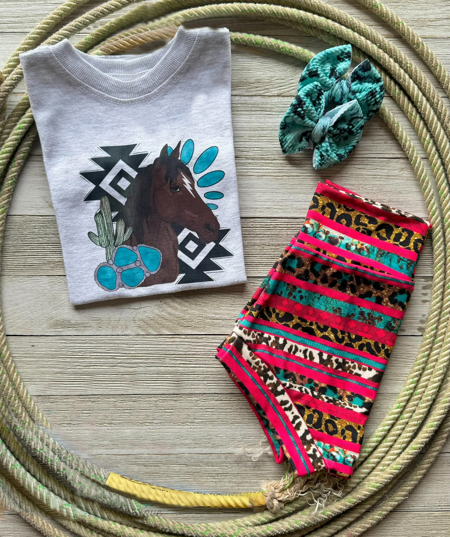 preorder GBO0303 Western horse Aztec grey short sleeve leopard red girls bummies set