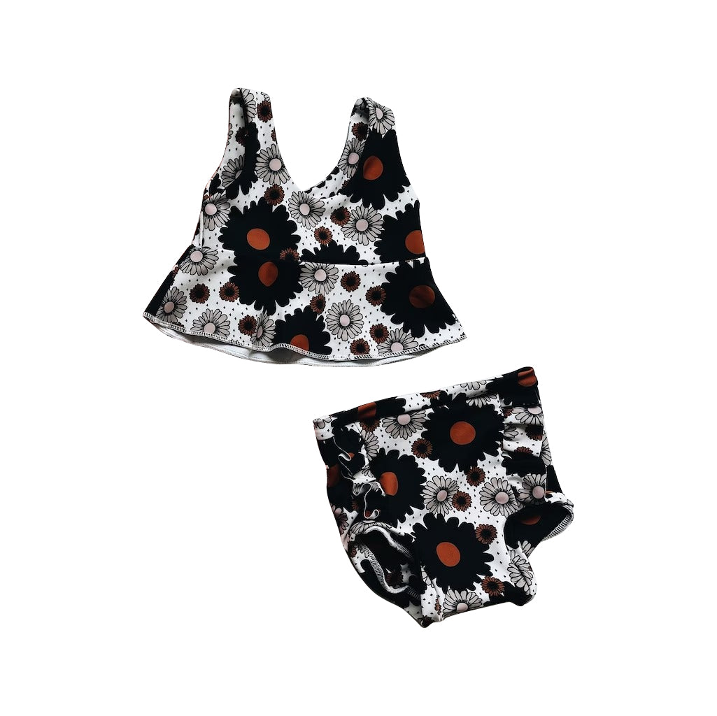 preorder GBO0324 black flowers sleeveless girls bummies set