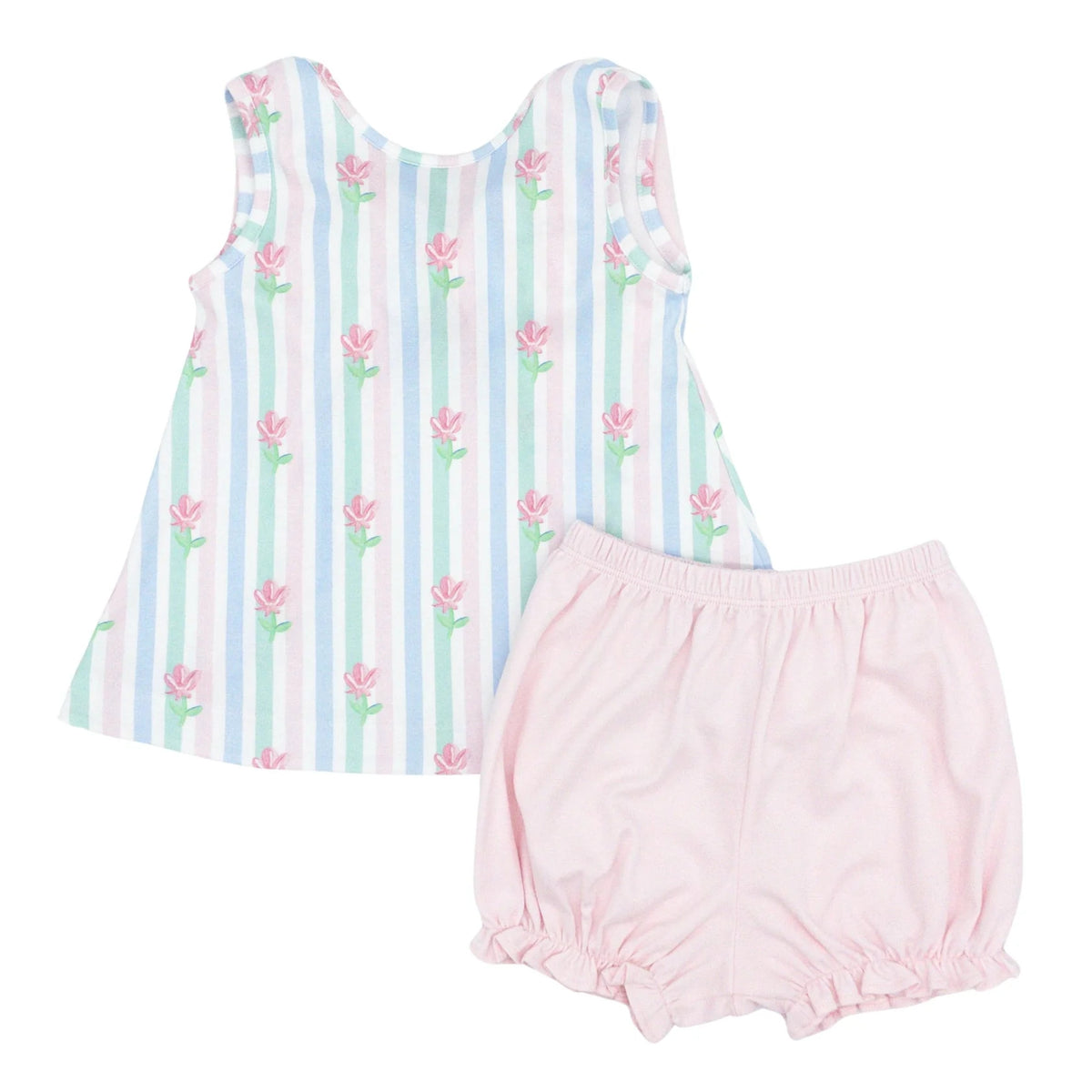 preorder GBO0360 little pink flowers colorful striped sleeveless girls bummies set