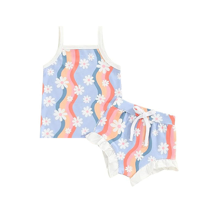 preorder GBO0383 colorful flowers rainbow blue girls bummies set