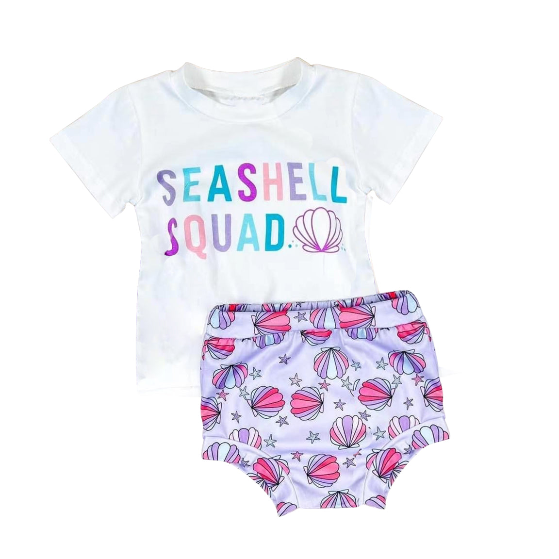 preorder GBO0389 Seashell squad short sleeve purple girls bummies set