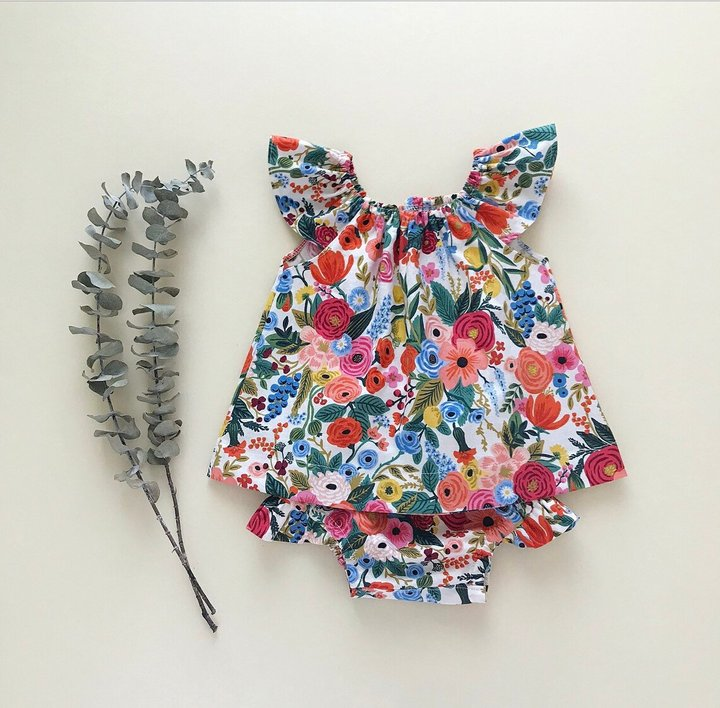 custom moq 3 colorful flowers flutter sleeve girls floral bummies set