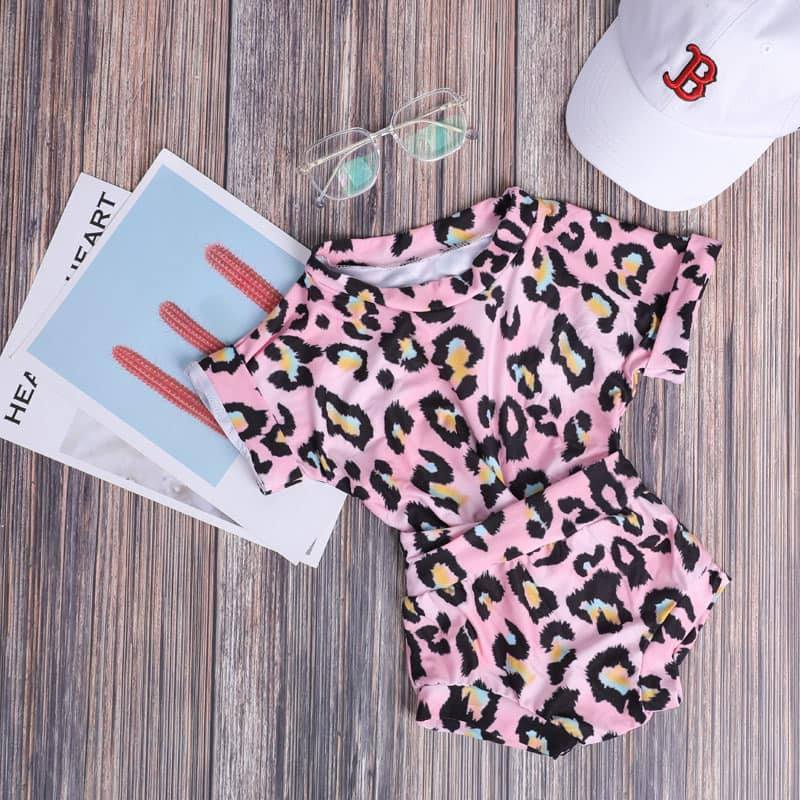 preorder GBO0447 pink leopard short sleeve bummies set baby clothes
