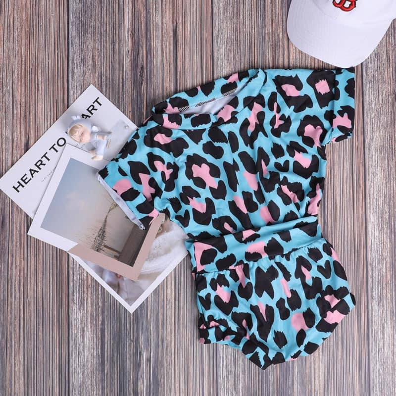 preorder GBO0448 blue leopard short sleeve bummies set baby clothes