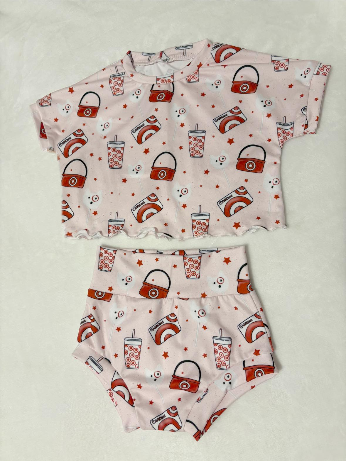 preorder GBO0460 Cute Target Dog Pink Short Sleeve Girls Bummies Set