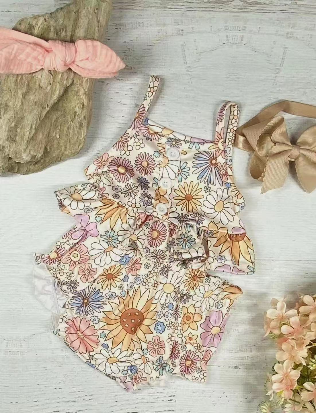 preorder GBO0472 colorful flowers camisole girls bummies set
