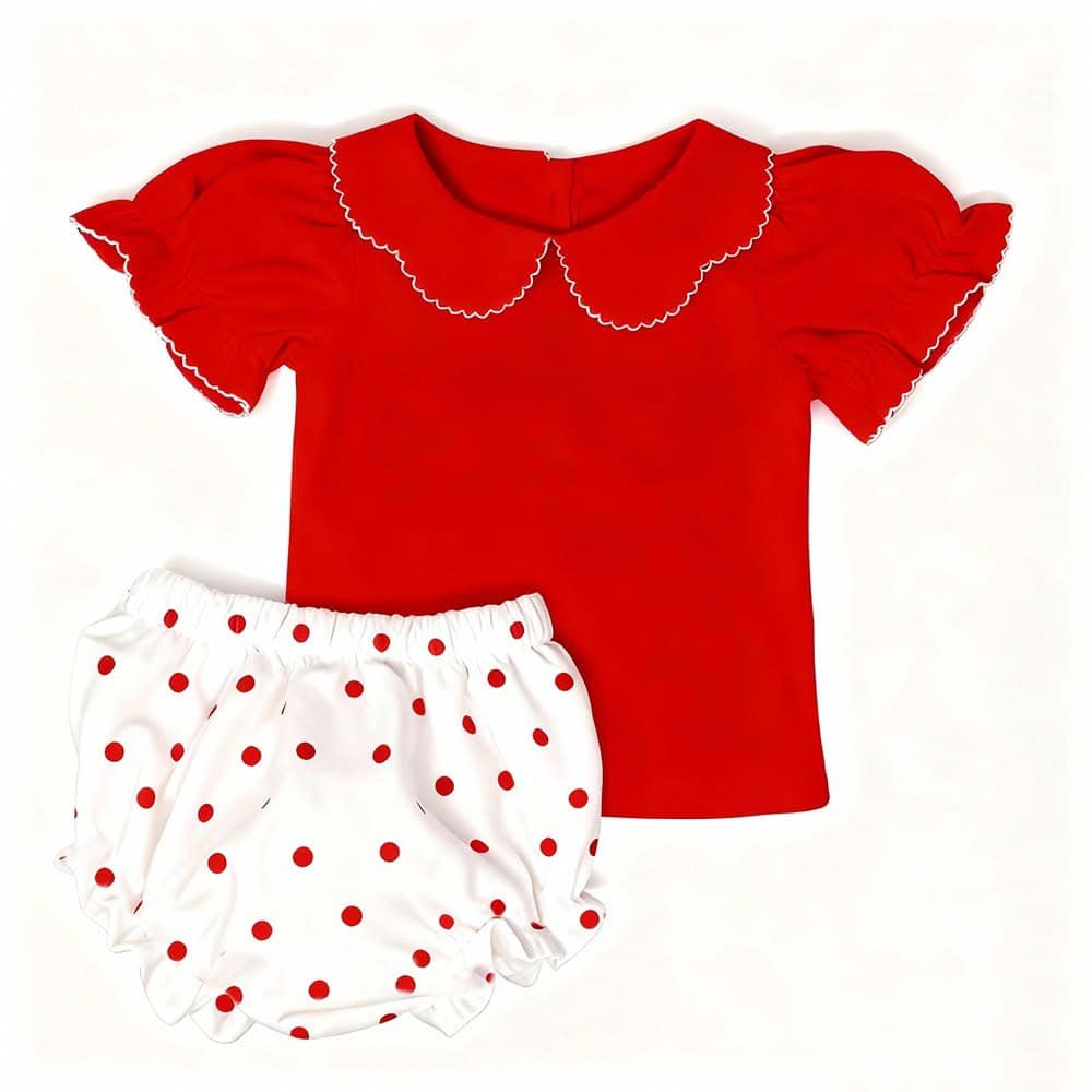 preorder GBO0488 Red Short Sleeve Dot Girls Bummies Set