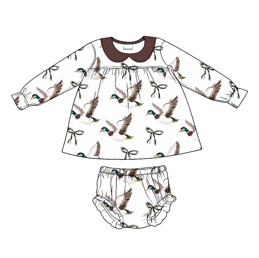 preorder GBO0489 Hunting Mallard Duck Long Sleeve Girls Bummies Set