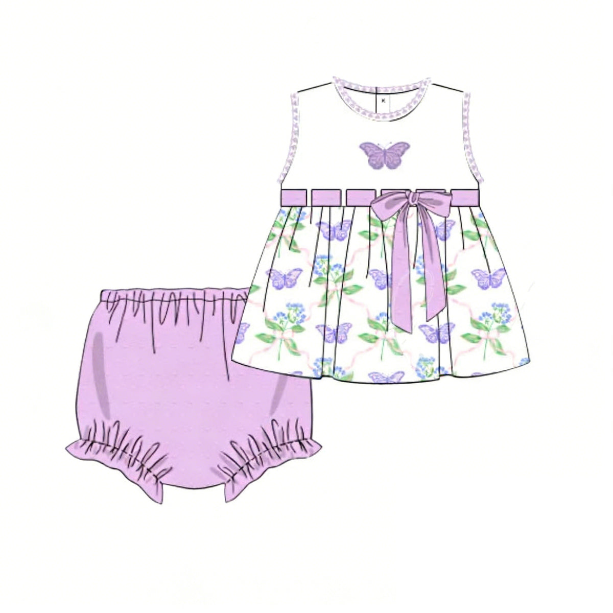 preorder GBO0506 Butterfly Sleeveless Purple Girls Bummies Set