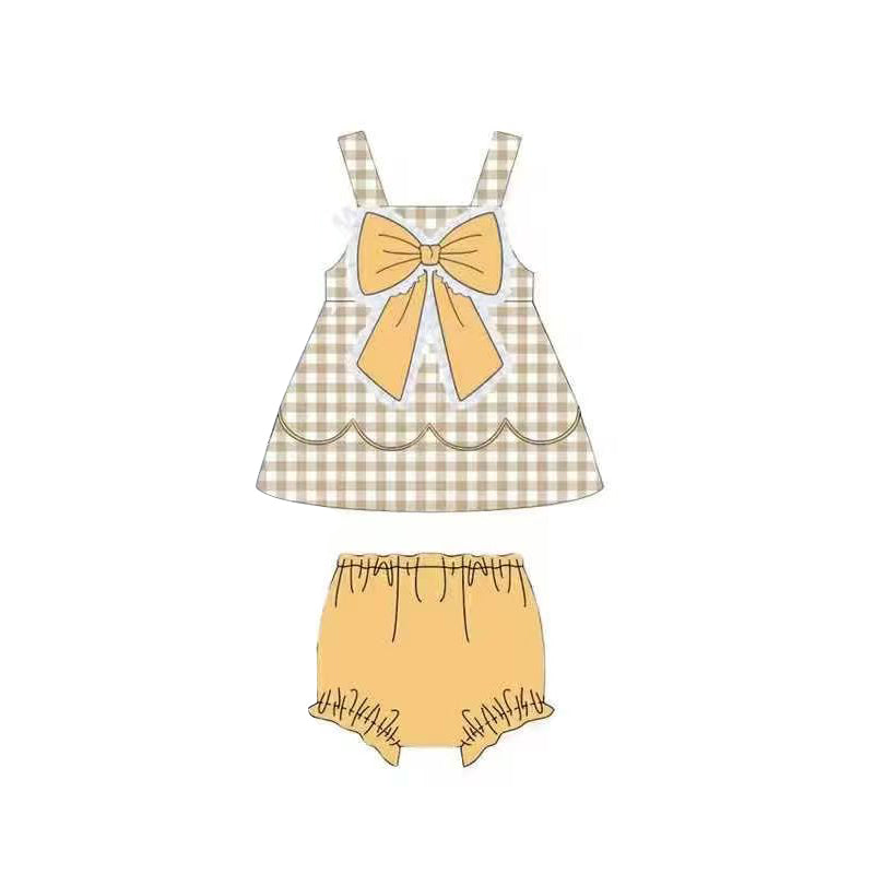 preorder GBO0517 Yellow Checkered With Bow Girls Bummies Set