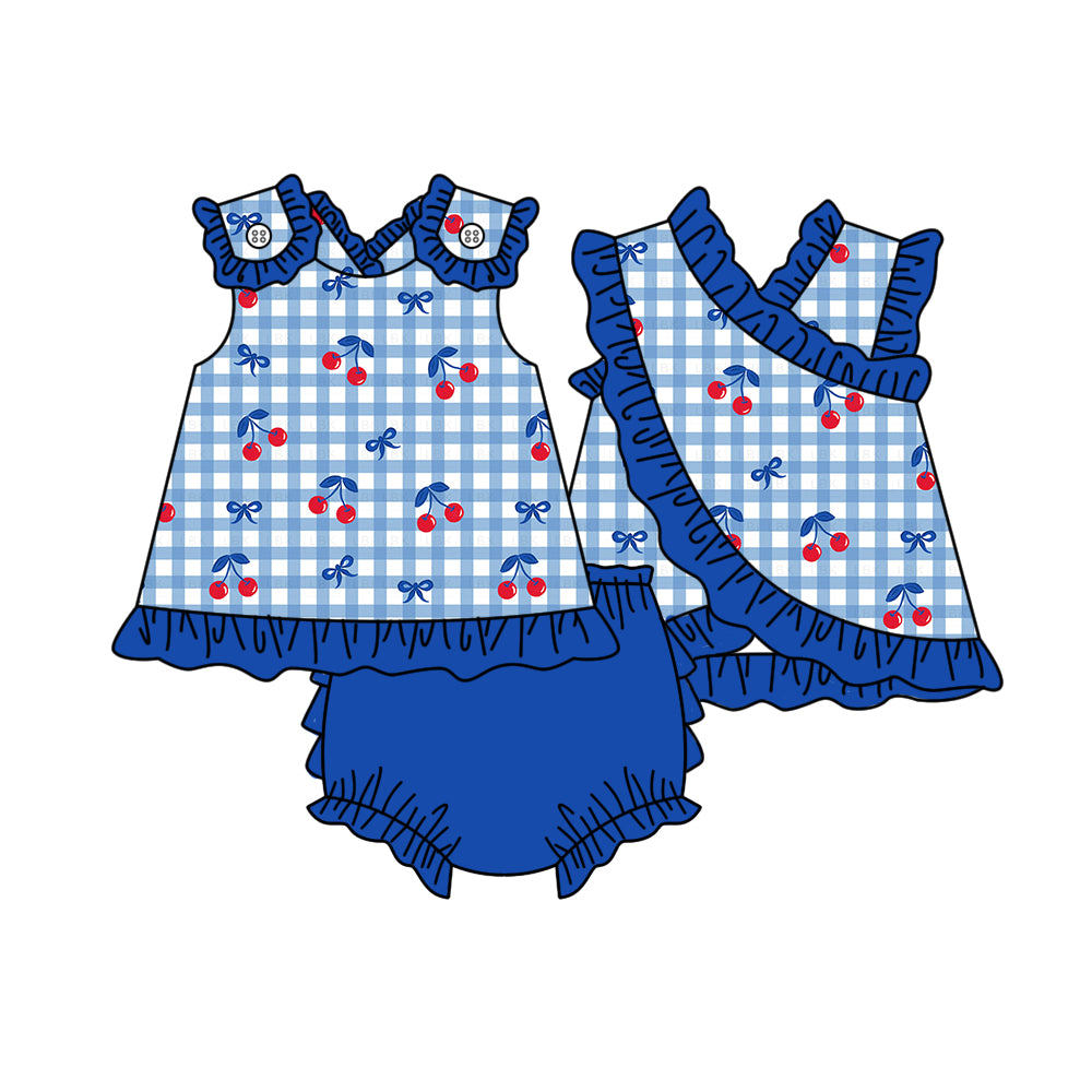 preorder GBO0523 Cherry Blue Checkered Sleeveless Girls Bummies