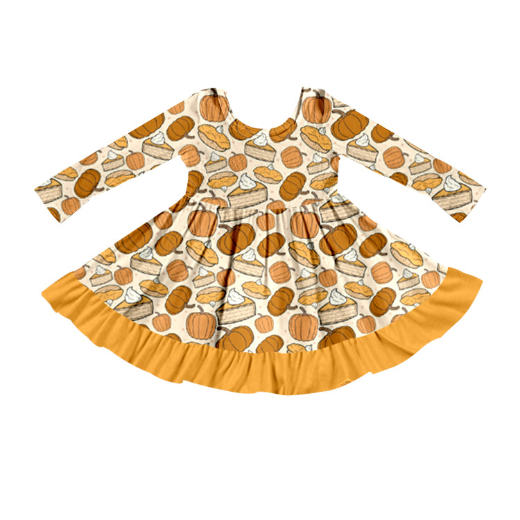 pre order GLD0219 Here For The Pie Cake Orange Long Sleeves Girls Dress