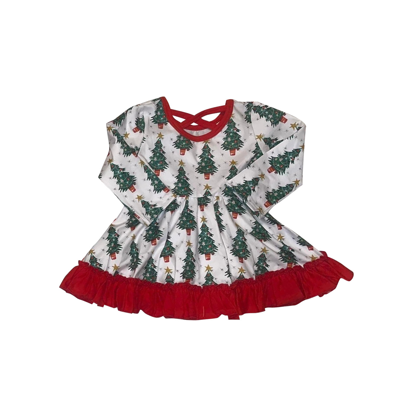 preorder GLD0376 Christmas tree long sleeve girls dress