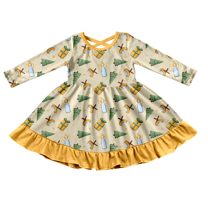 preorder GLD0438 Easter The Nativity Story yellow long sleeve girls dress