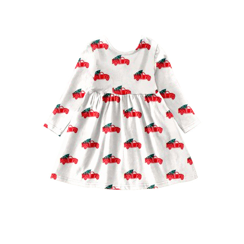 preorder GLD0441 Christmas truck tree red long sleeve girls dress