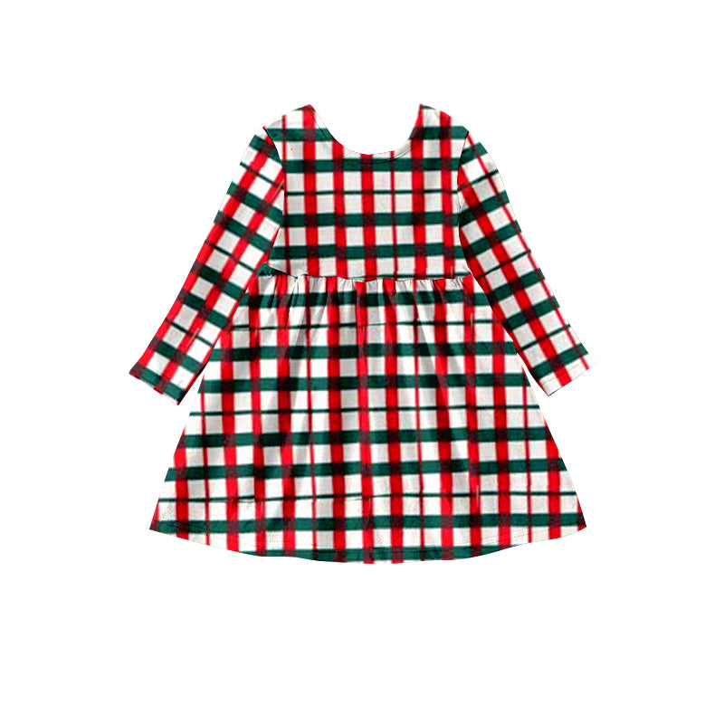 preorder GLD0443 Christmas red & green checkered long sleeve girls dress