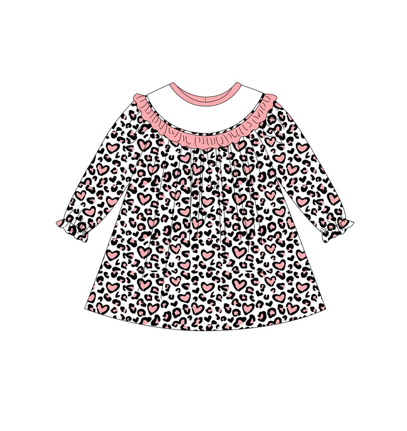 preorder GLD0466 Heart leopard pink long sleeve girls dress